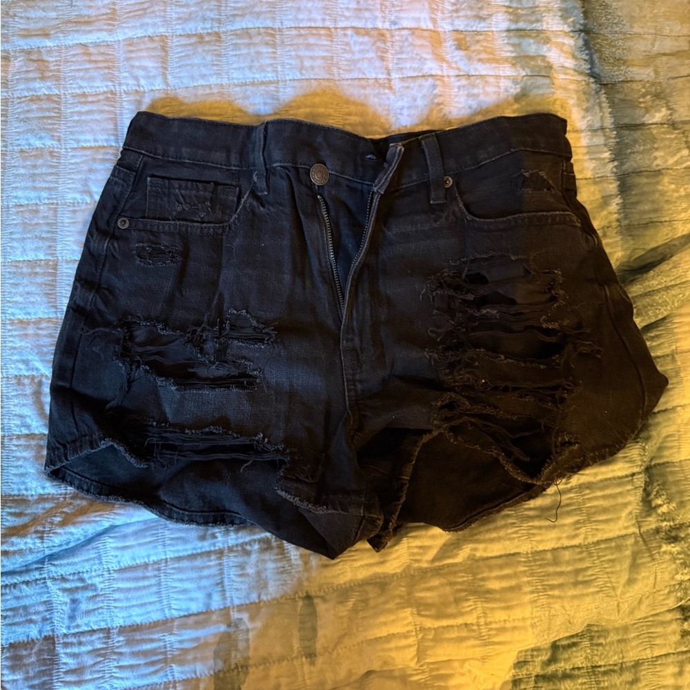 American Eagle Outfitters Black Ripped Denim Shorts
